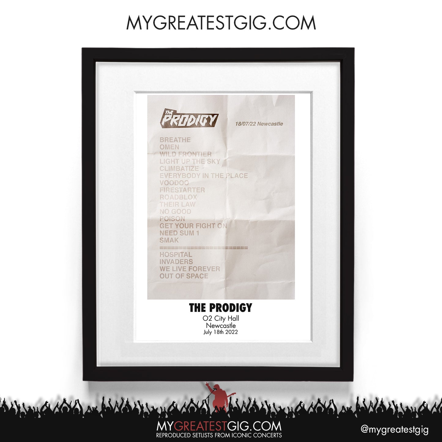 Prodigy - Newcastle - Jul 18th 2022 Recreated Setlist Poster