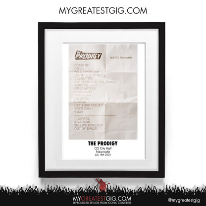 Prodigy - Newcastle - Jul 18th 2022 Recreated Setlist Poster