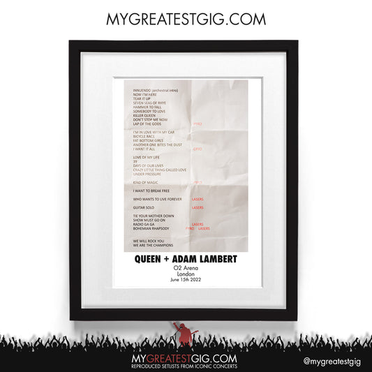 Queen + Adam Lambert - London - Jun 15th 2022 Recreated Setlist Poster
