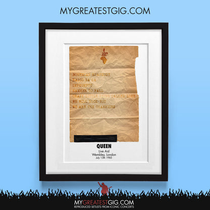Queen - Live Aid - Jul 13th 1985 Recreated Set List Poster & Illustration Bundle