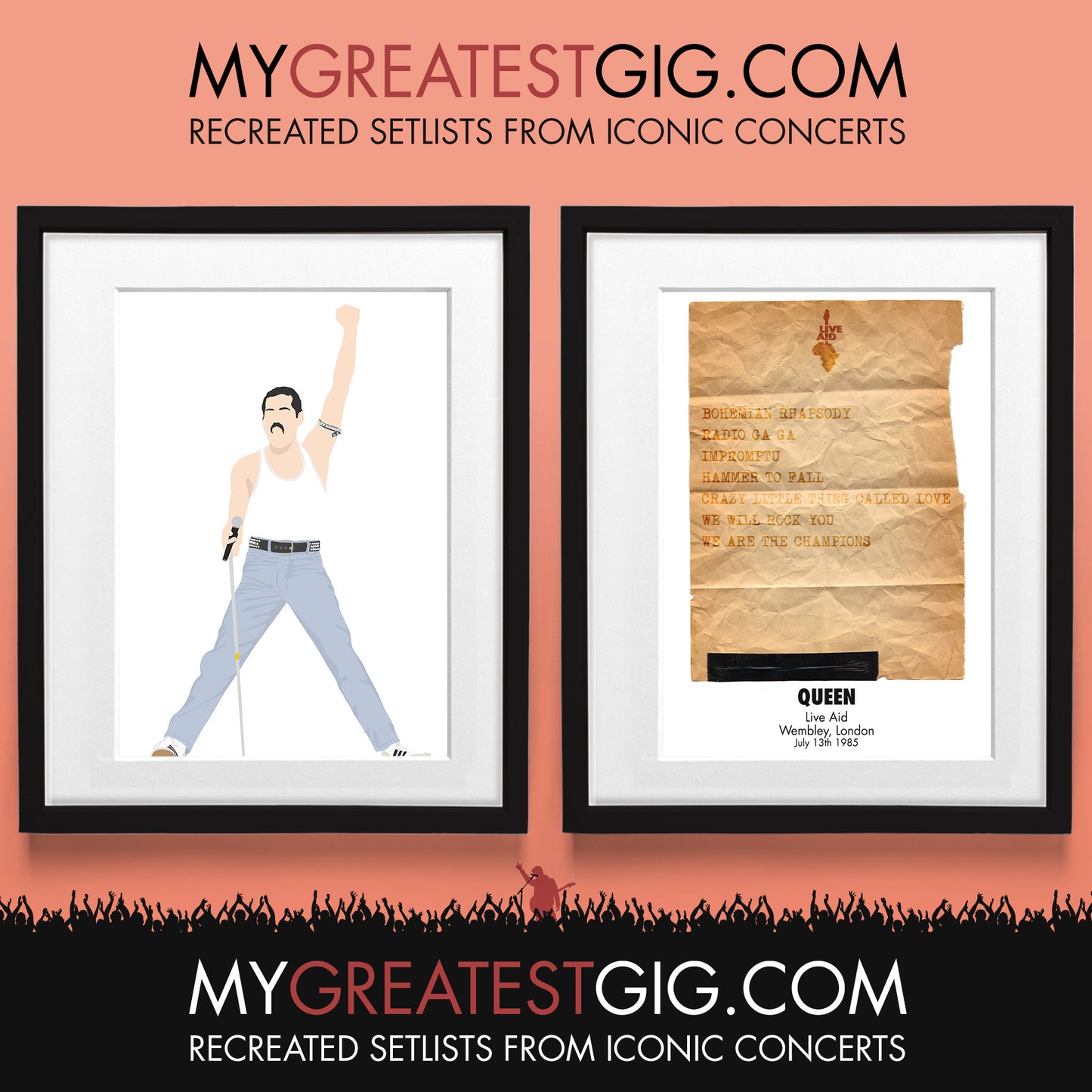 Queen - Live Aid - Jul 13th 1985 Recreated Set List Poster & Illustration Bundle