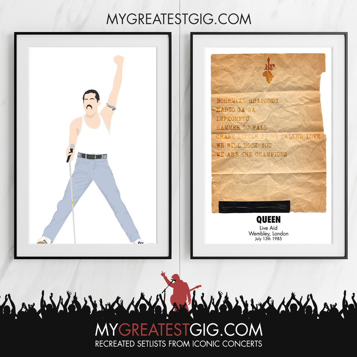 Queen - Live Aid - Jul 13th 1985 Recreated Set List Poster & Illustration Bundle