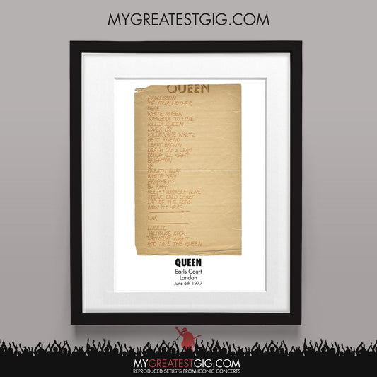 Queen - London - Jun 6th 1977 Recreated Set List Poster