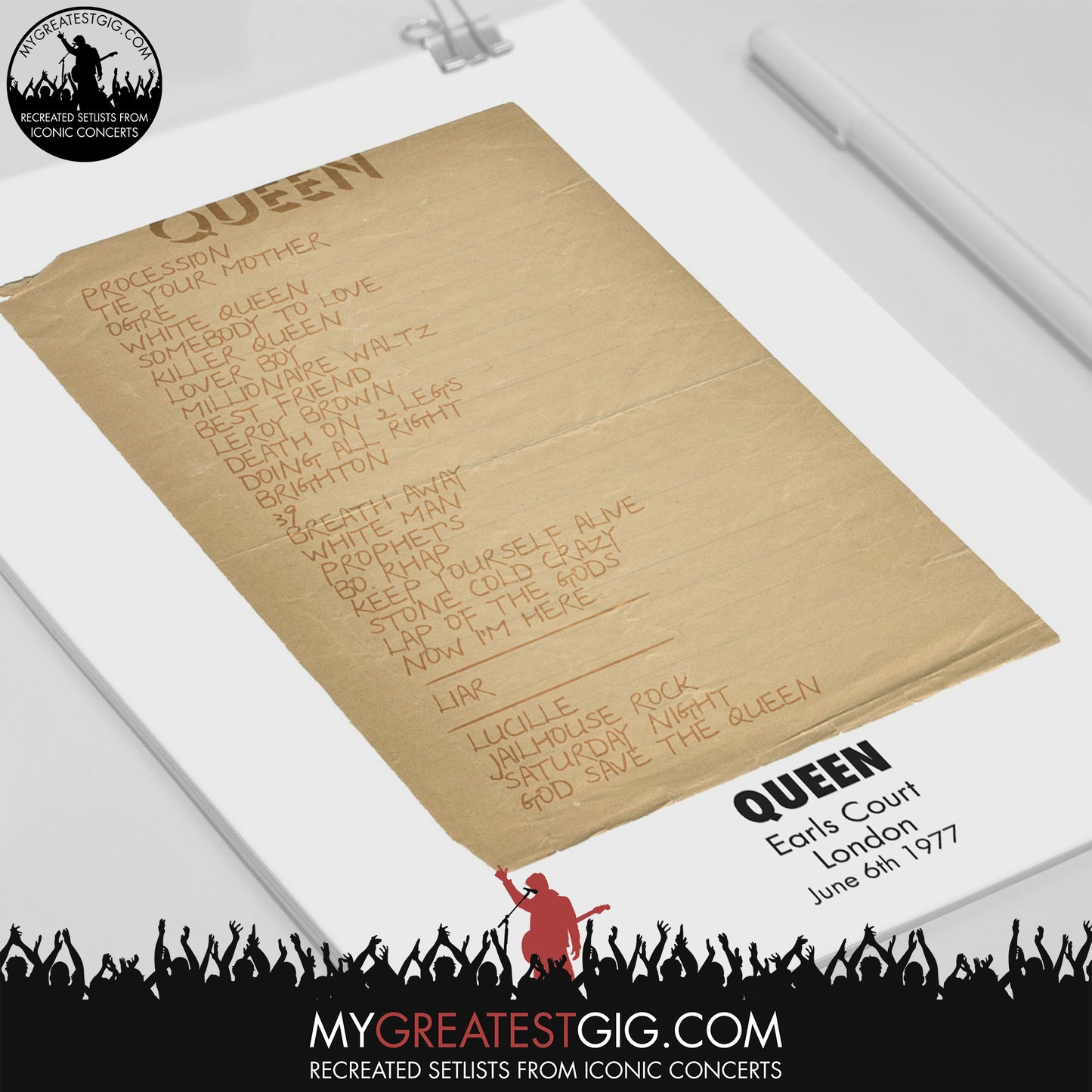 Queen - London - Jun 6th 1977 Recreated Set List Poster