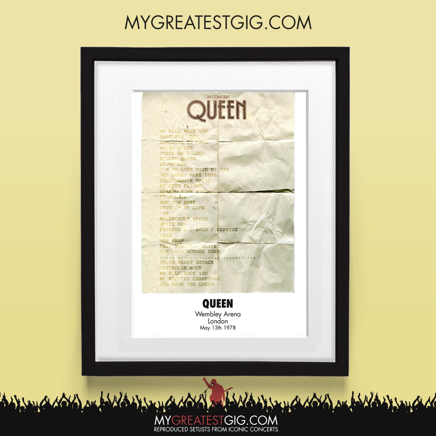 Queen - Wembley - May 13th 1978 Recreated Set List Poster
