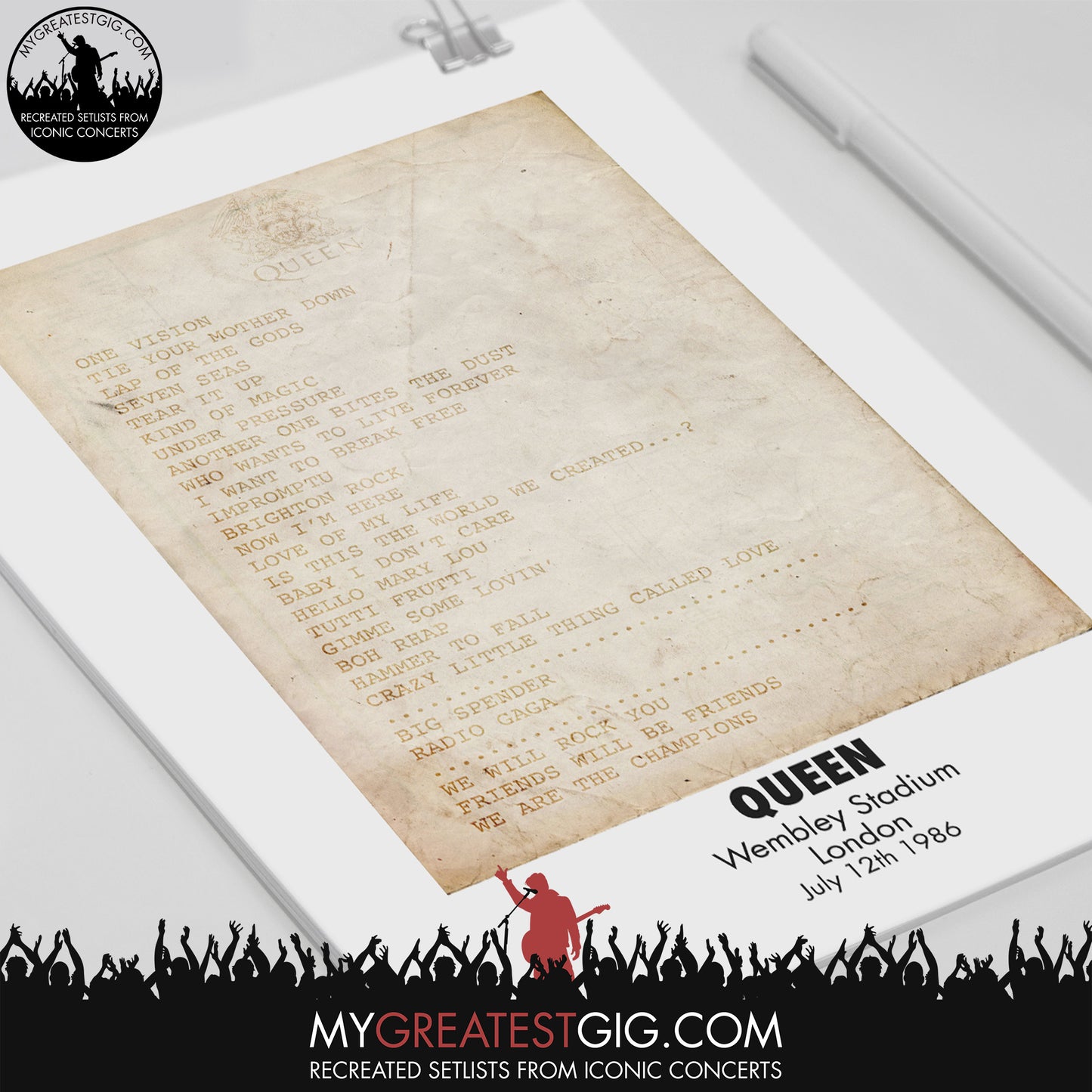 Queen - Wembley - Jul 12th 1986 Recreated Set List Poster & Illustration Bundle
