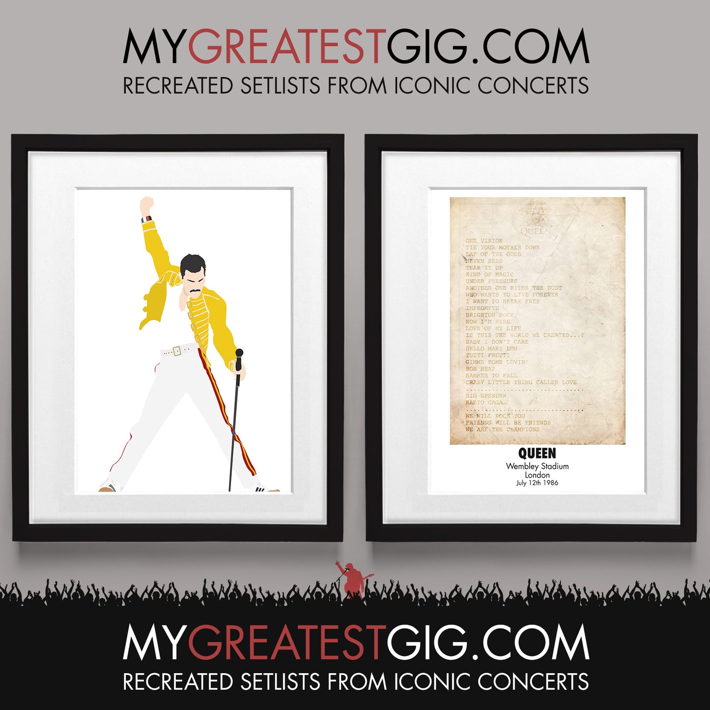 Queen - Wembley - Jul 12th 1986 Recreated Set List Poster & Illustration Bundle