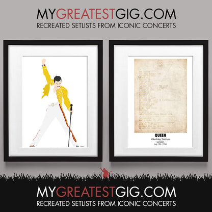 Queen - Wembley - Jul 12th 1986 Recreated Set List Poster & Illustration Bundle