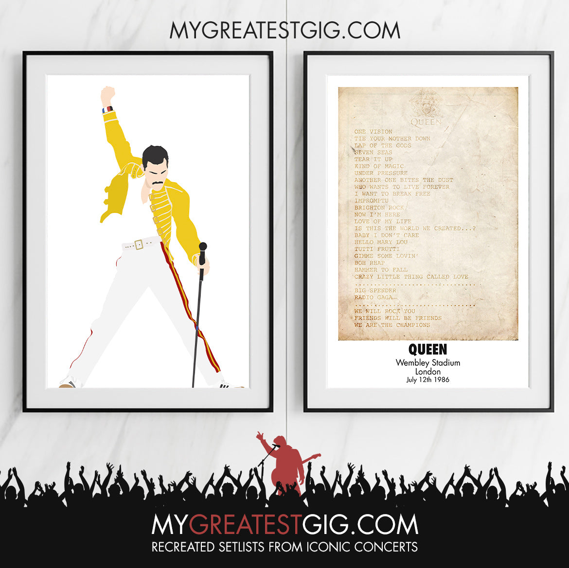 Queen - Wembley - Jul 12th 1986 Recreated Set List Poster & Illustration Bundle