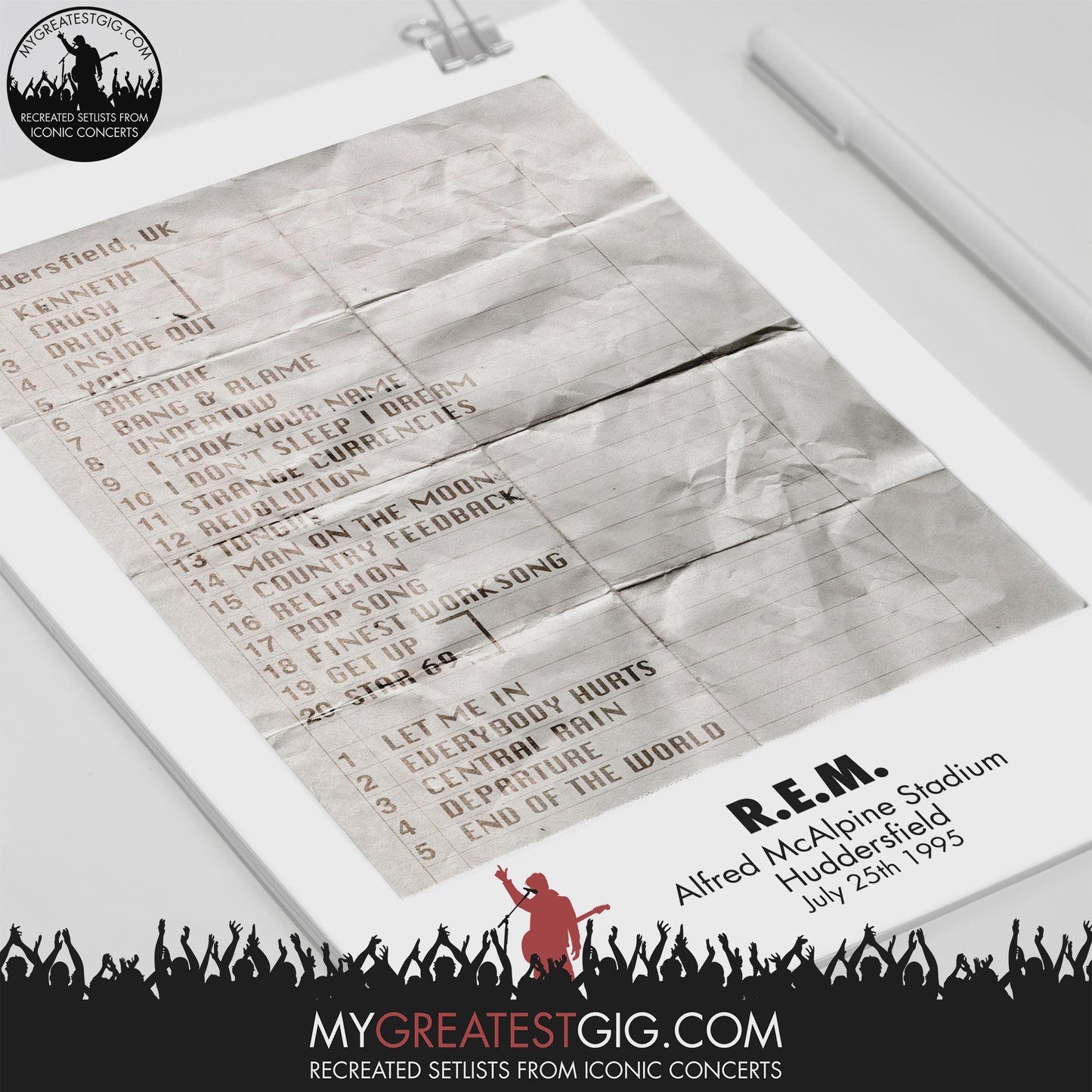 REM - Huddersfield - Jul 25th 1995 Recreated Setlist Poster