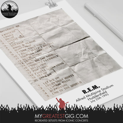REM - Huddersfield - Jul 25th 1995 Recreated Setlist Poster