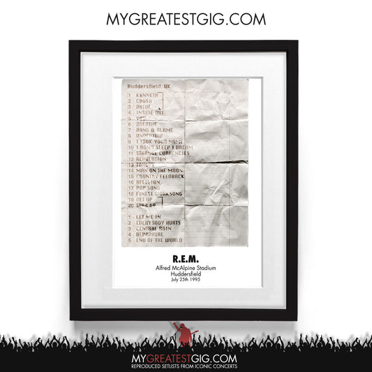 REM - Huddersfield - Jul 25th 1995 Recreated Setlist Poster