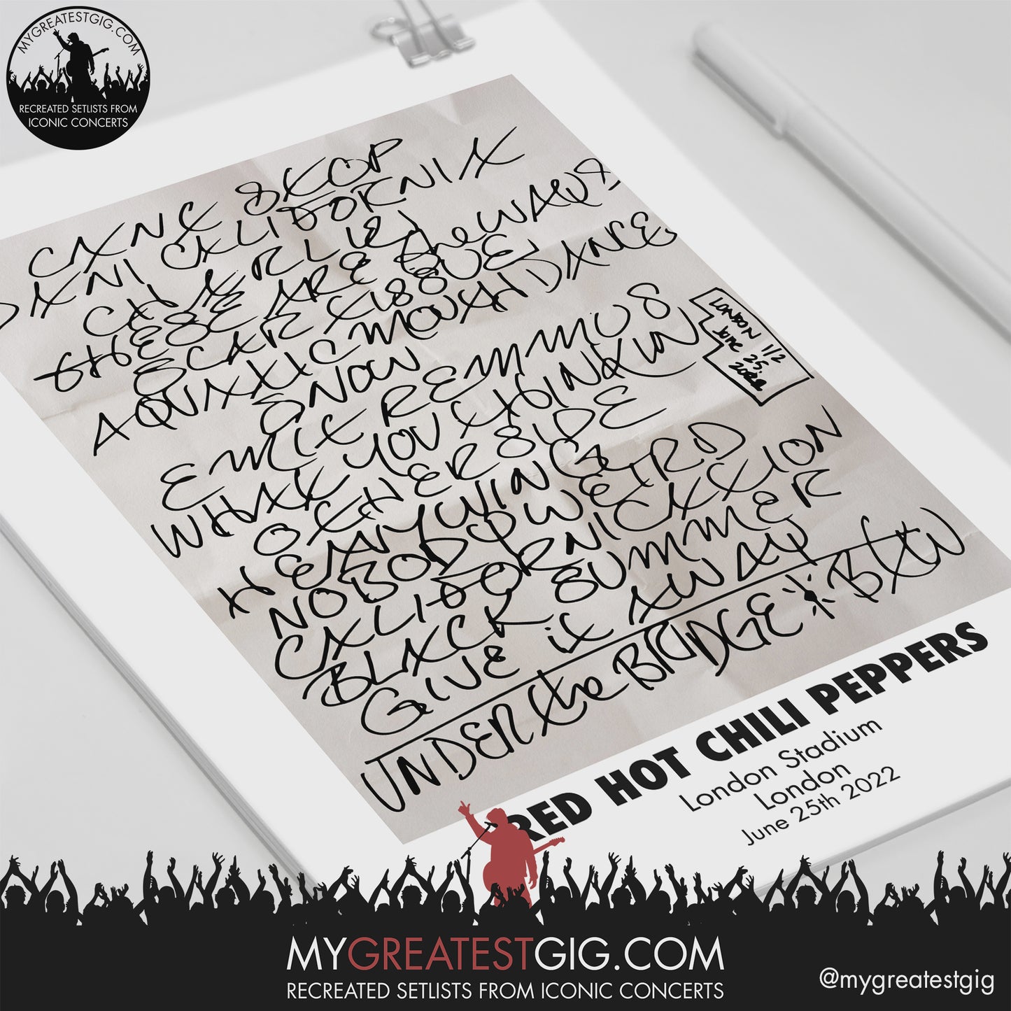 Red Hot Chili Peppers - London - Jun 25th 2022 Recreated Setlist Poster