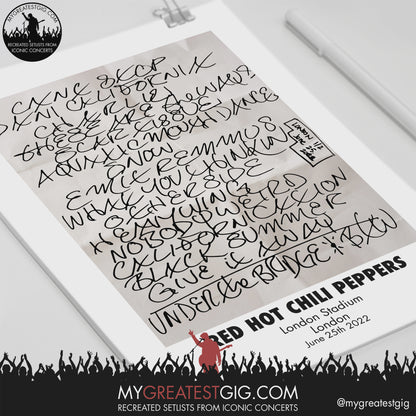 Red Hot Chili Peppers - London - Jun 25th 2022 Recreated Setlist Poster