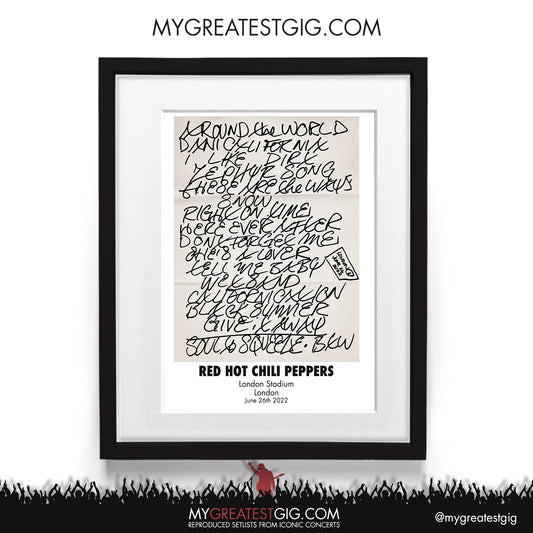Red Hot Chili Peppers - London - Jun 26th 2022 Recreated Setlist Poster