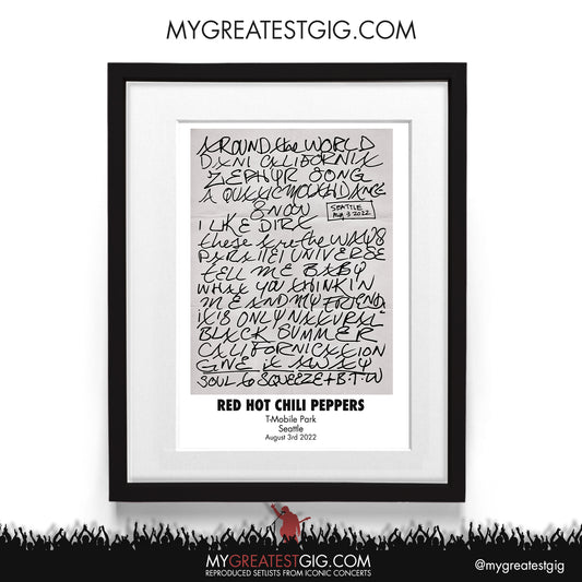 Red Hot Chili Peppers - Seattle - Aug 3rd 2022 Recreated Setlist Poster