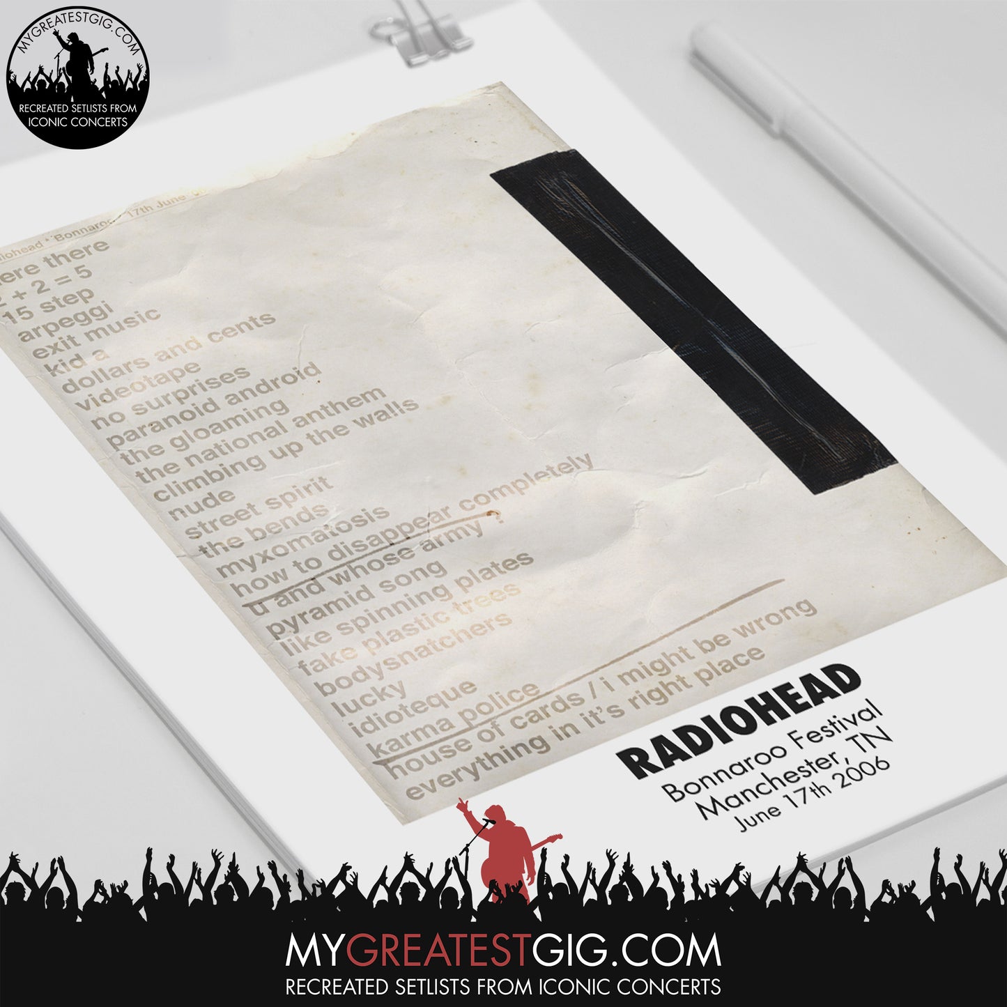 Radiohead - Bonnaroo - Jun 17th 2006 Recreated Set List Poster