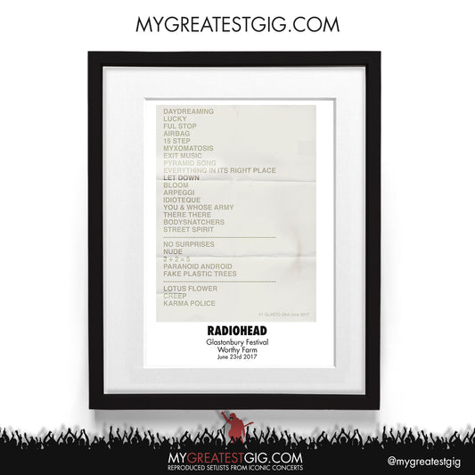 Radiohead - Glastonbury Festival - Jun 23rd 2017 Recreated Setlist Poster