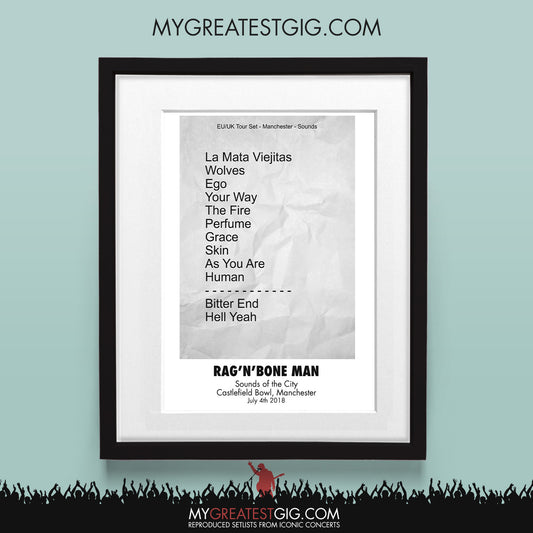 Rag 'N' Bone Man - Manchester - Jul 4th 2018 Recreated Set List Poster