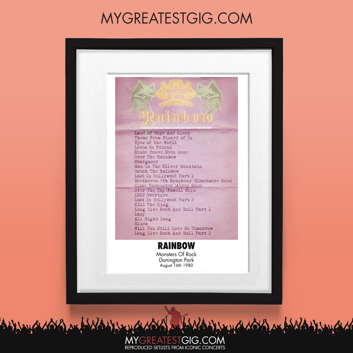 Rainbow - Monsters Of Rock - Aug 16th 1980 Recreated Set List Poster