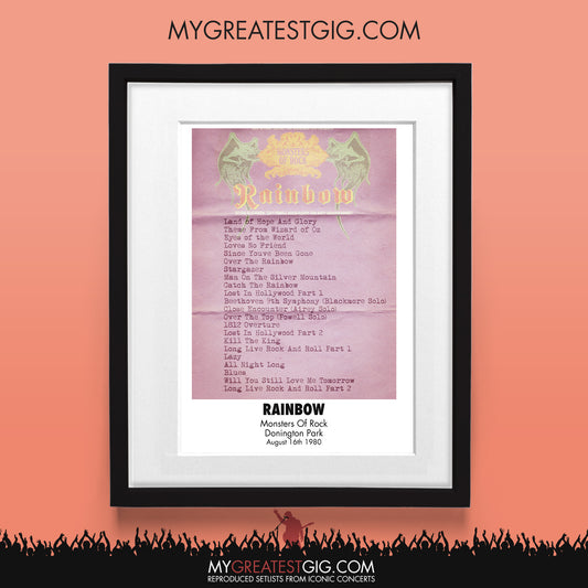 Rainbow - Monsters Of Rock - Aug 16th 1980 Recreated Set List Poster