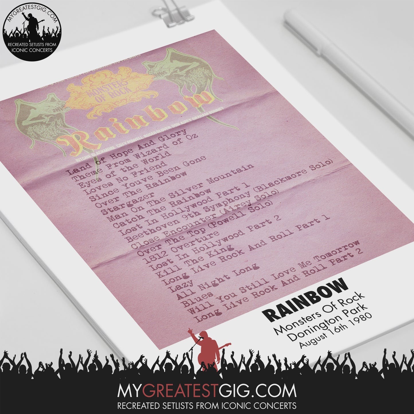 Rainbow - Monsters Of Rock - Aug 16th 1980 Recreated Set List Poster