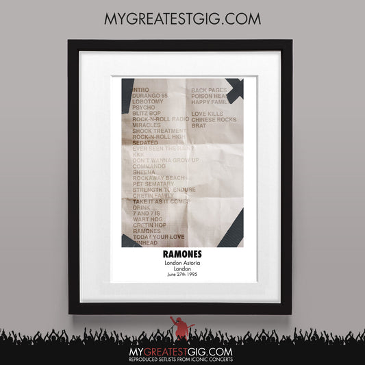Ramones - London - Jun 27th 1995 Recreated Set List Poster