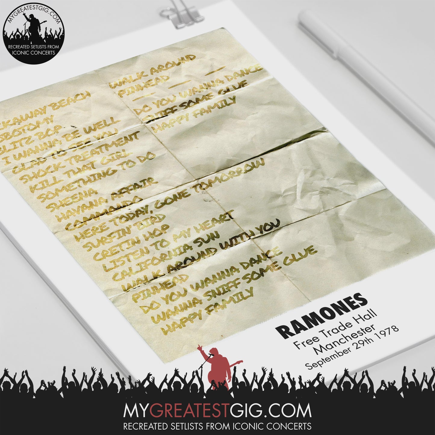 Ramones - Manchester - Sep 29th 1978 Recreated Set List Poster