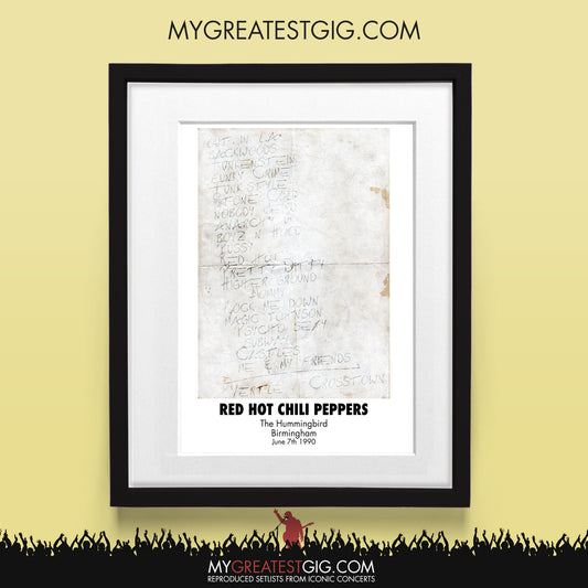 Red Hot Chili Peppers - Birmingham - Jun 7th 1990 Recreated Set List Poster