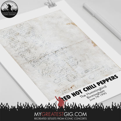 Red Hot Chili Peppers - Birmingham - Jun 7th 1990 Recreated Set List Poster