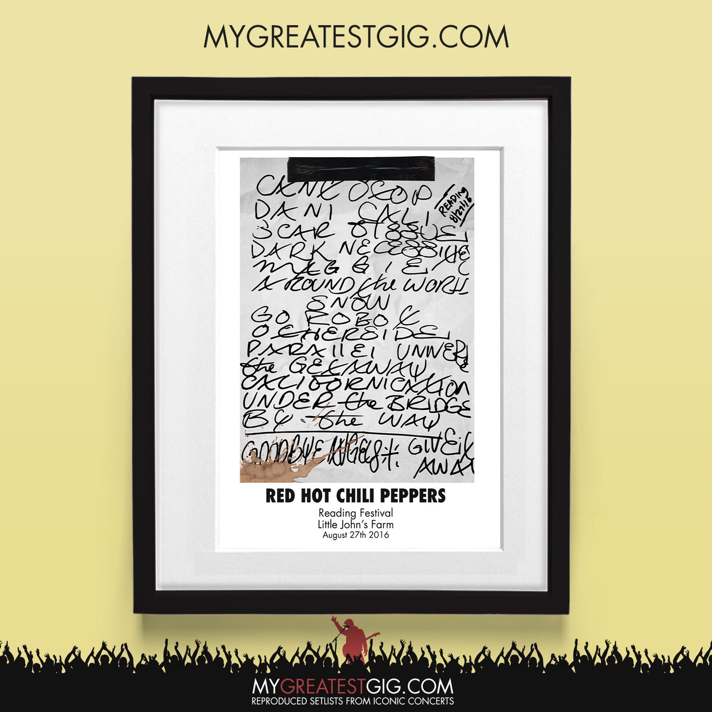 Red Hot Chili Peppers - Reading Festival - Aug 27th 2016 Recreated Set List Poster