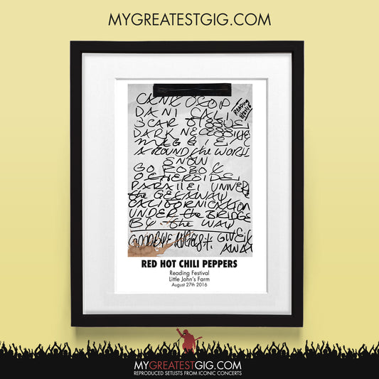 Red Hot Chili Peppers - Reading Festival - Aug 27th 2016 Recreated Set List Poster