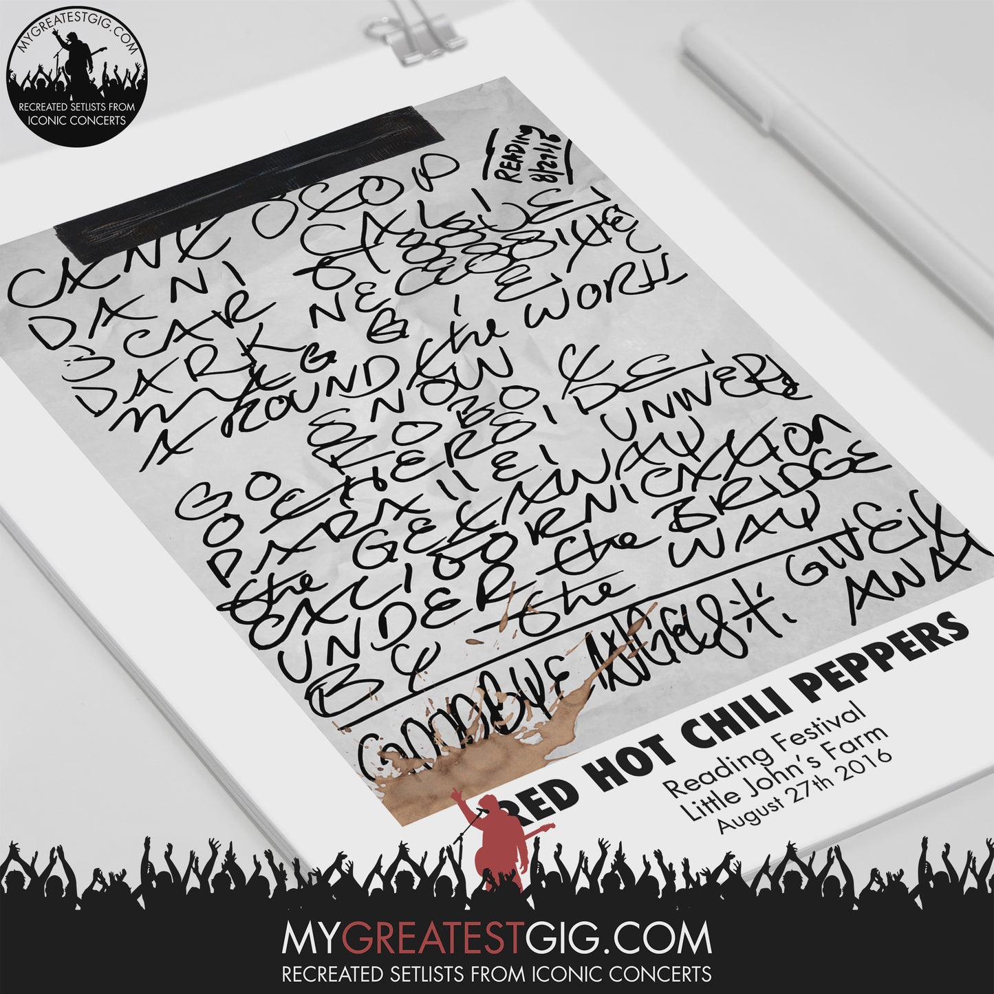 Red Hot Chili Peppers - Reading Festival - Aug 27th 2016 Recreated Set List Poster