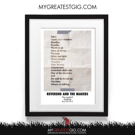 Reverend And The Makers - The Leadmill - Sheffield - May 25th 2012 Recreated Setlist Poster