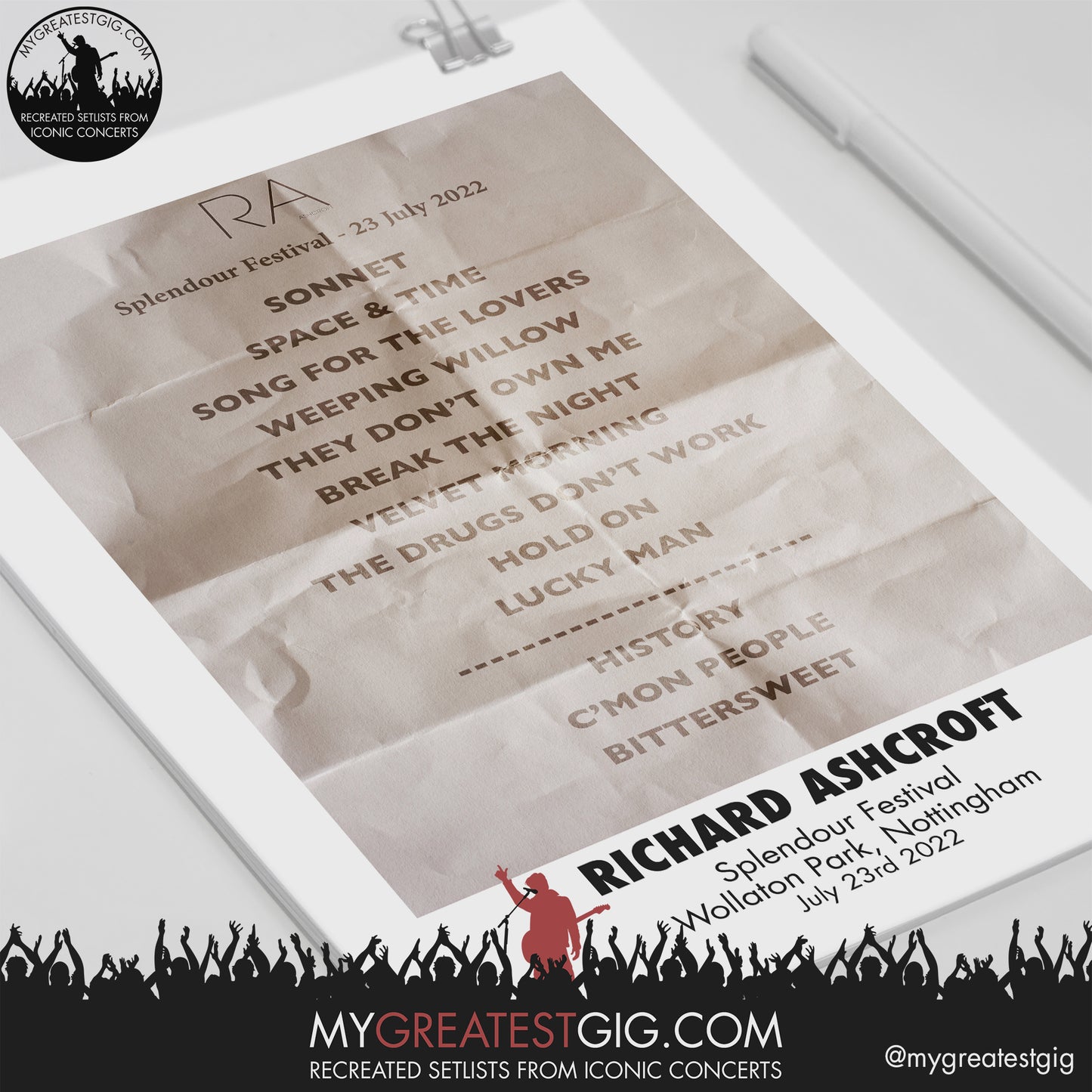 Richard Ashcroft - Nottingham - Jun 23rd 2022 Recreated Setlist Poster