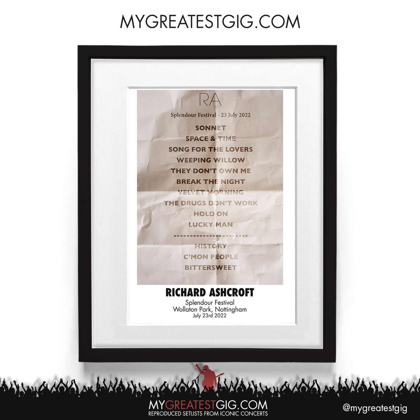 Richard Ashcroft - Nottingham - Jun 23rd 2022 Recreated Setlist Poster