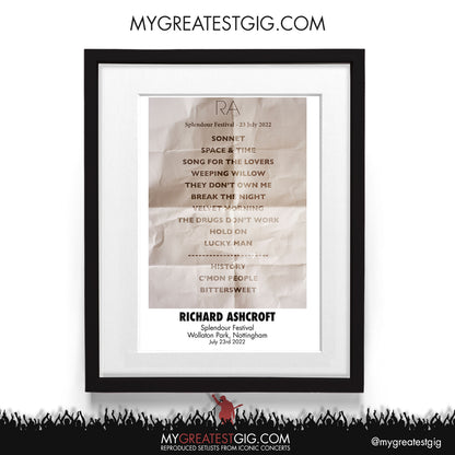 Richard Ashcroft - Nottingham - Jun 23rd 2022 Recreated Setlist Poster