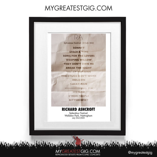Richard Ashcroft - Nottingham - Jun 23rd 2022 Recreated Setlist Poster