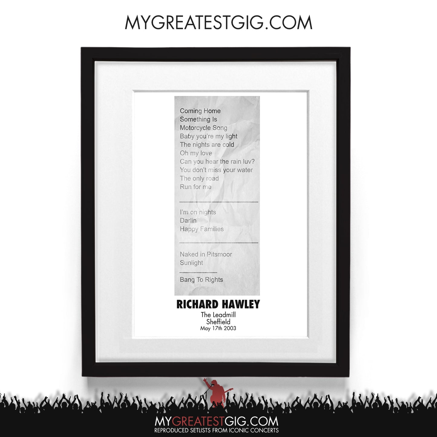 Richard Hawley - The Leadmill - Sheffield - May 17th 2003 Recreated Setlist Poster