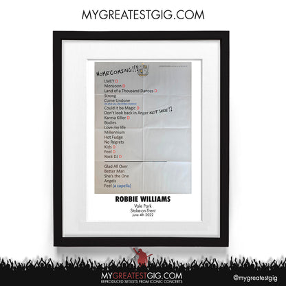 Robbie Williams - Stoke-on-Trent - Jun 4th 2022 Recreated Setlist Poster