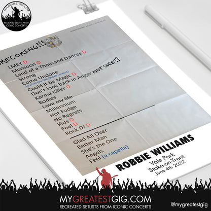 Robbie Williams - Stoke-on-Trent - Jun 4th 2022 Recreated Setlist Poster