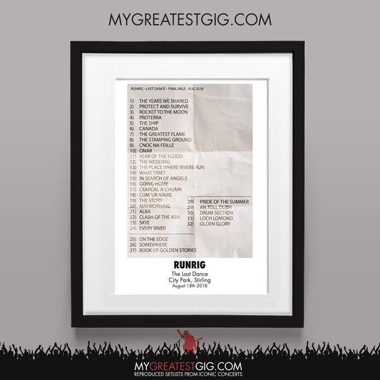 Runrig - Stirling - Aug 18th 2018 Recreated Set List Poster