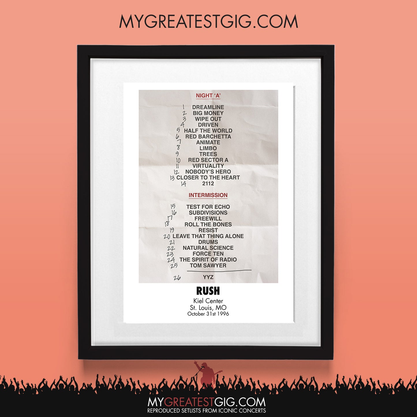 Rush - St. Louis - Oct 31st 1996 Recreated Set List Poster