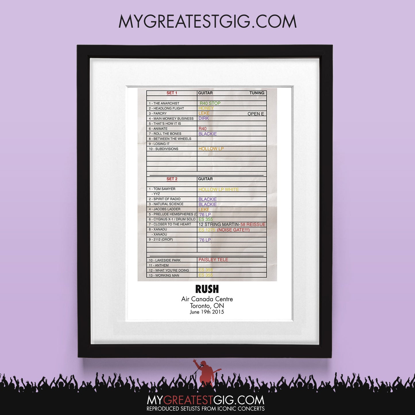 Rush - Toronto - Jun 19th 2015 Recreated Set List Poster