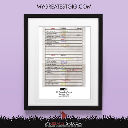Rush - Toronto - Jun 19th 2015 Recreated Set List Poster