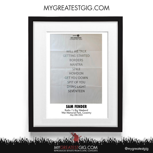Sam Fender - Radio 1's Big Weekend - May 28th 2022 Recreated Setlist Poster
