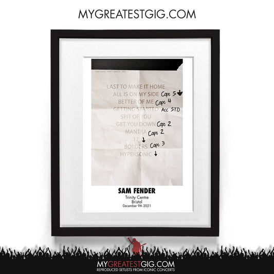 Sam Fender - Bristol - Dec 9th 2021 Recreated Setlist Poster