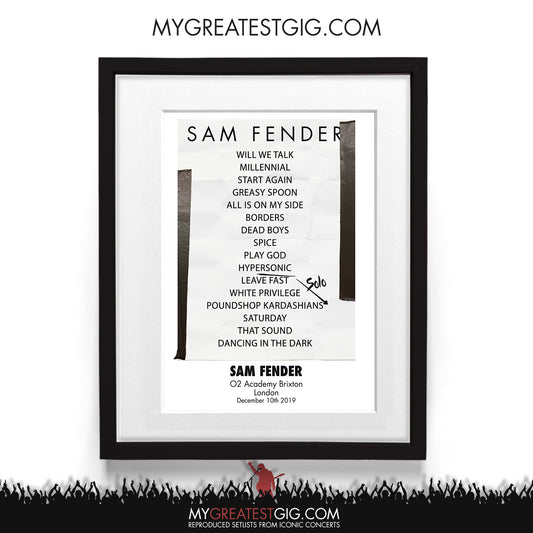 Sam Fender - Brixton - Dec 210th 2019 Recreated Setlist Poster