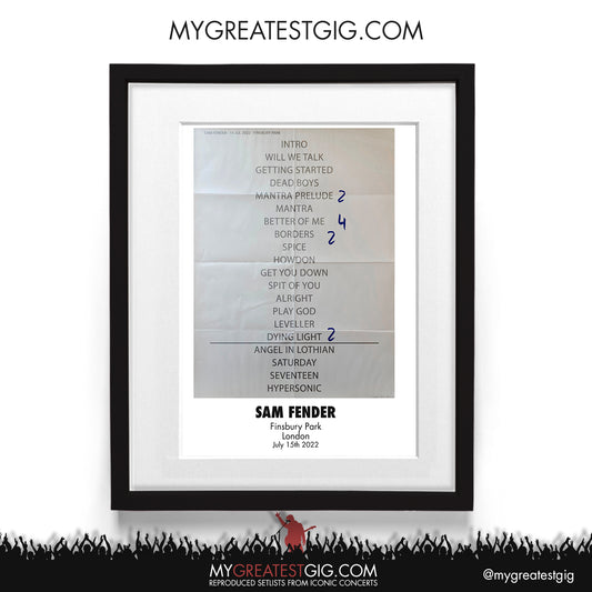 Sam Fender - London - Jul 15th 2022 Recreated Setlist Poster