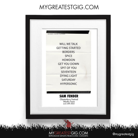 Sam Fender - Glastonbury Festival - Jun 24th 2022 Recreated Setlist Poster